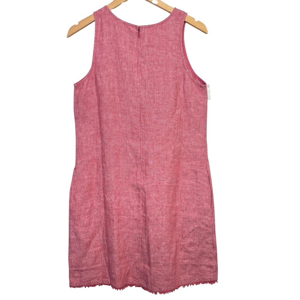 Garnet Hill 100% Linen Sleeveless Shift Dress Size 8 Pink Fringed Hem Minimalist - Picture 5 of 9